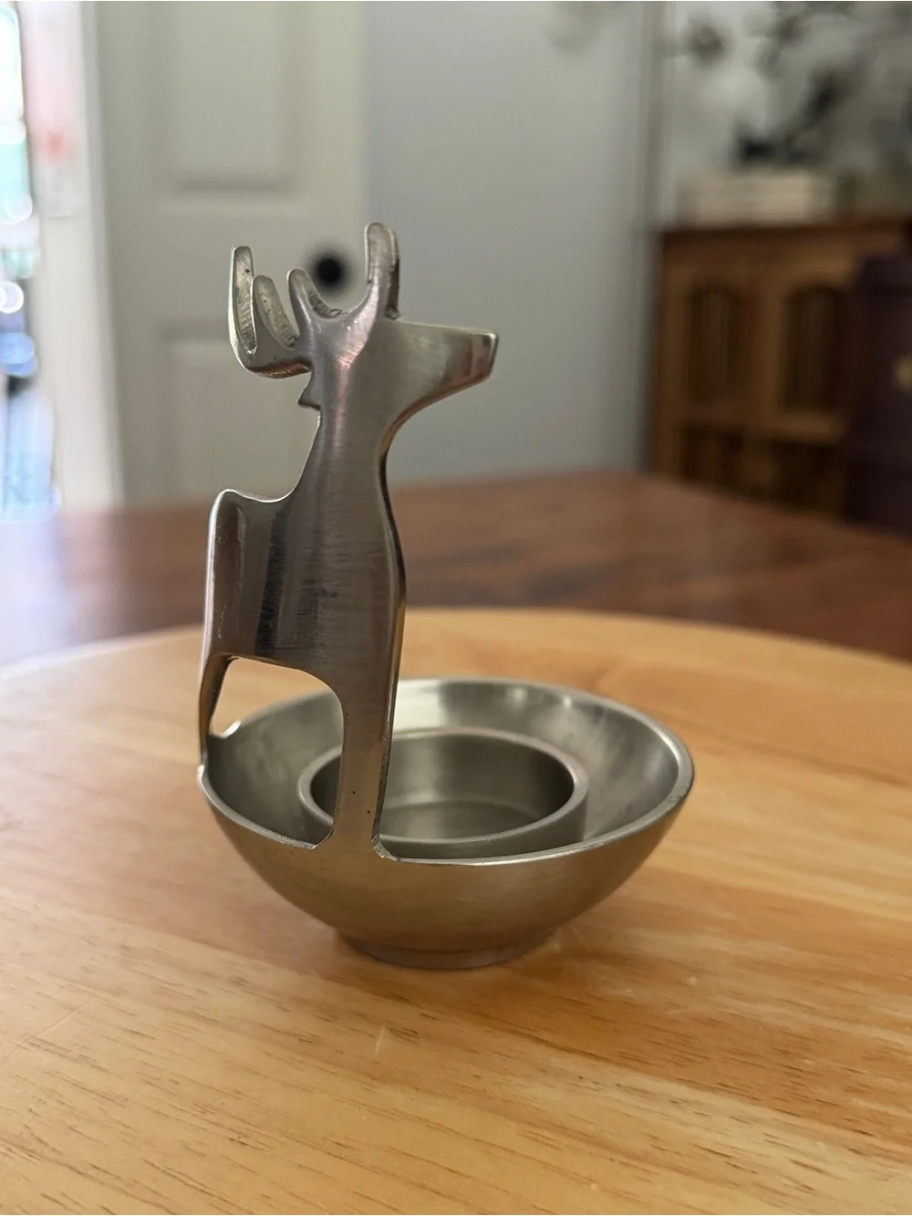 Vintage Eddie Bauer Pewter Reindeer Votive Candle Holder